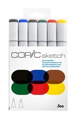 Copic Sketch Bold Primaries 6pc Alcohol Markers Brush Chisel NEW